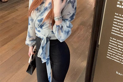 Top Dye V-Neck Long-Sleeve Tie Crop