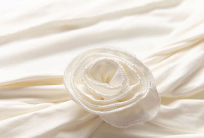 Floral Off-Shoulder Accent Fit Ruched Top Slim Plain Crop Short-Sleeve