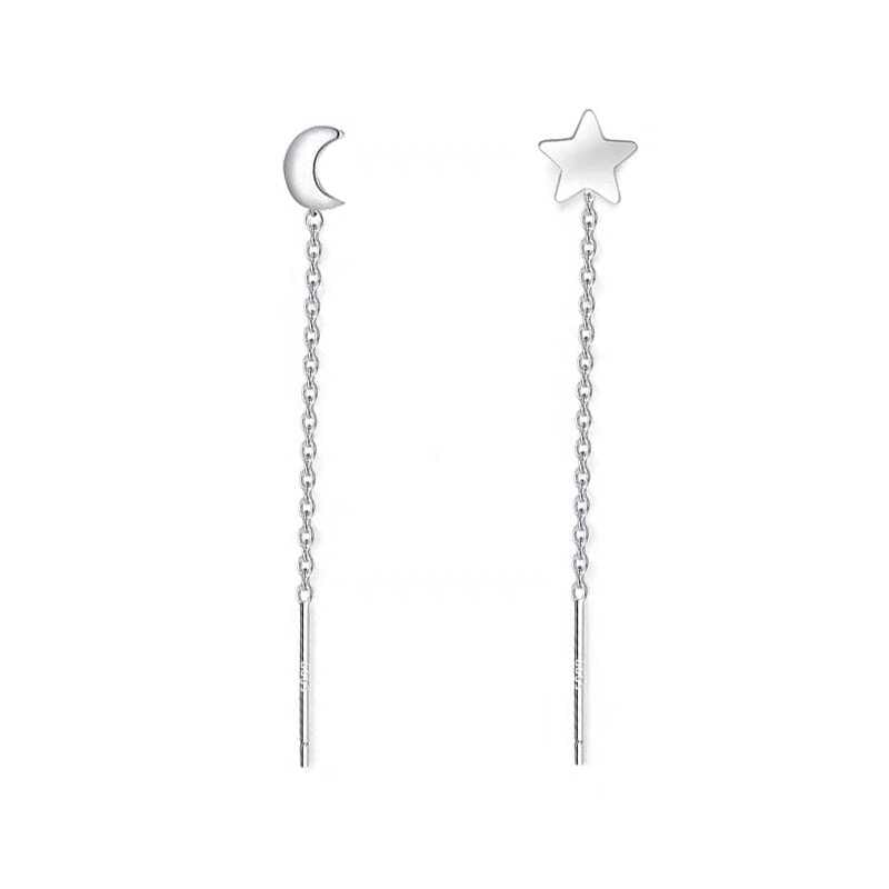 Moon & Star Asymmetrical Alloy Threader Earring