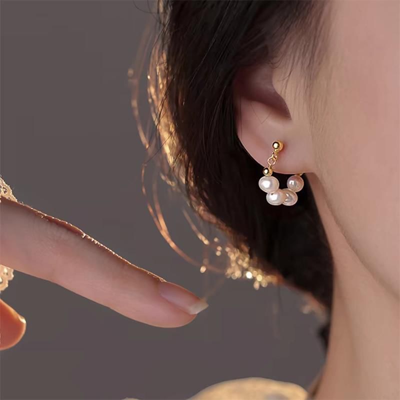 Faux Pearl Alloy Hoop Earring