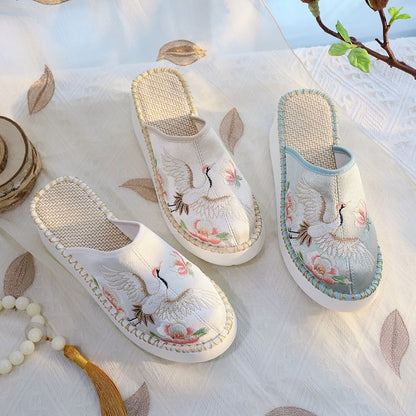 Embroidered Wedge Mules Heel