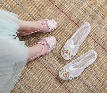 Heel Embroidered Mesh Wedge Slip-Ons