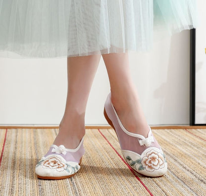 Heel Embroidered Mesh Wedge Slip-Ons