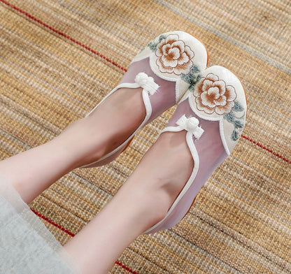 Heel Embroidered Mesh Wedge Slip-Ons