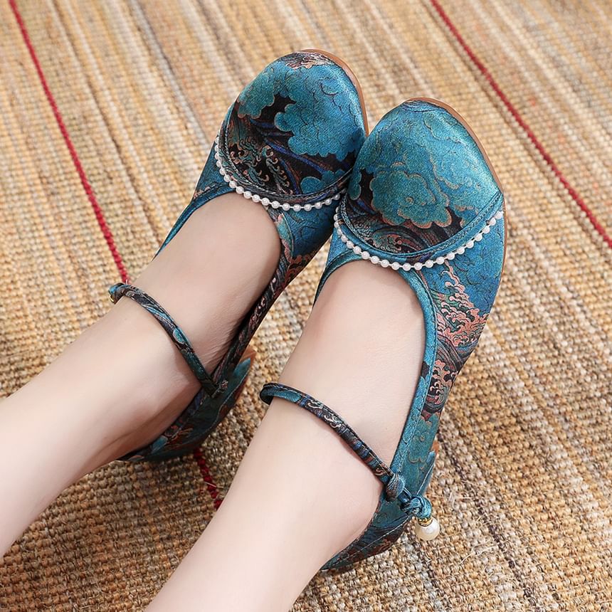 Textile Low Heel Sandals Embroidered
