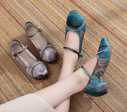 Textile Low Heel Sandals Embroidered