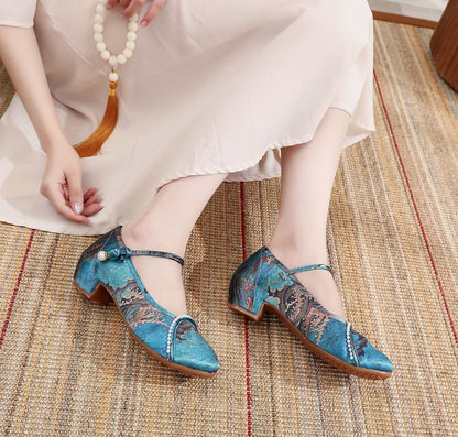 Textile Low Heel Sandals Embroidered