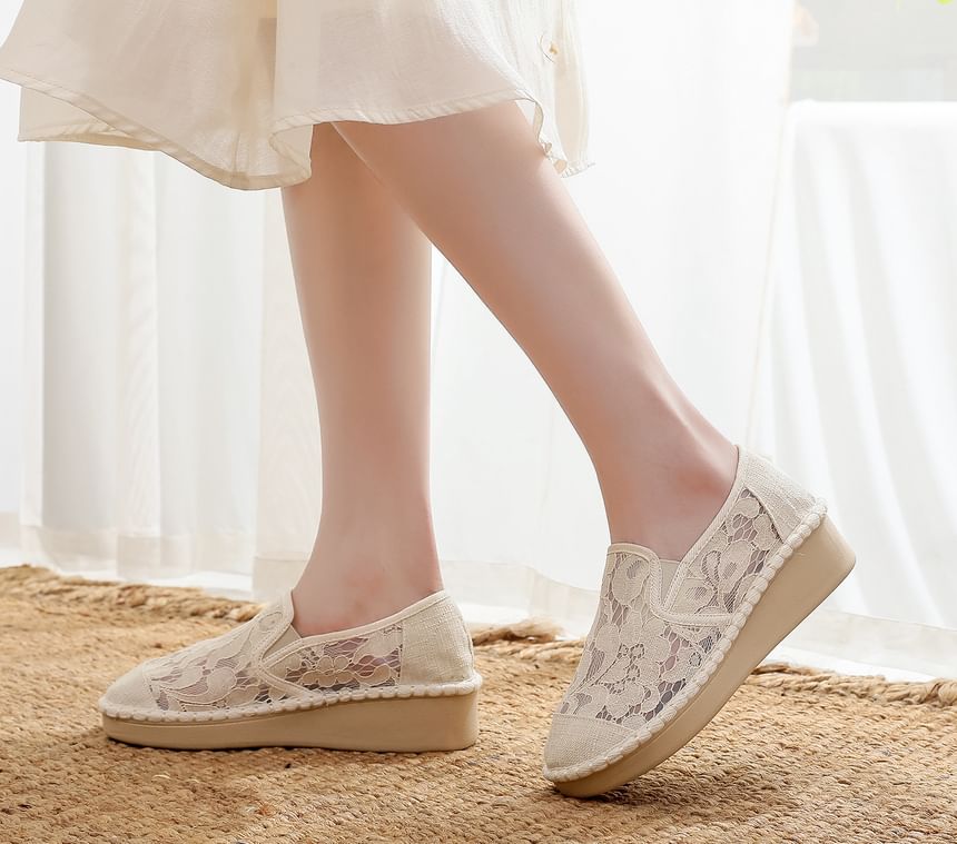 Lace Slip-Ons Wedge-Heel