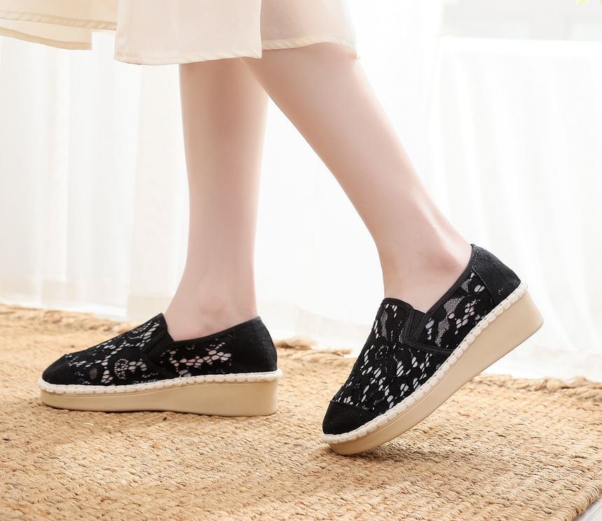 Lace Slip-Ons Wedge-Heel