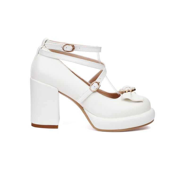 Bow Pumps Heel Chunky Jane Mary