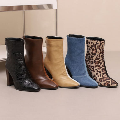 Pointed Toe Heel Boots Chunky Short