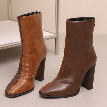 Pointed Toe Heel Boots Chunky Short