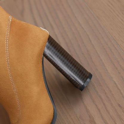 Toe Short Pointed Heel Chunky Boots Denim