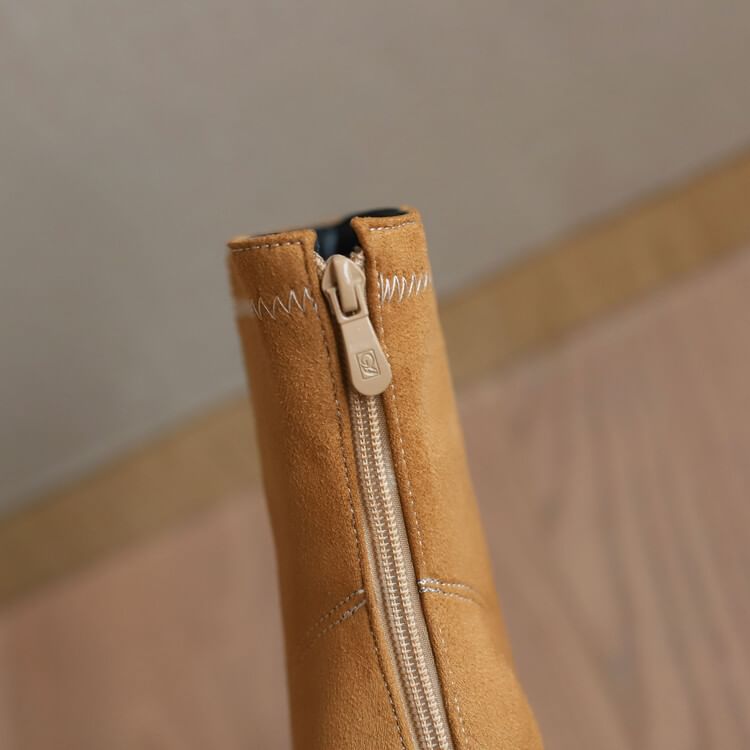 Toe Short Pointed Heel Chunky Boots Denim