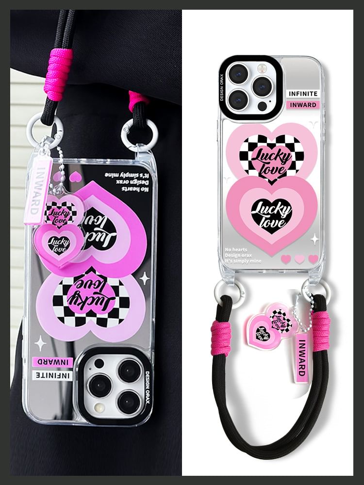 Heart Mirrored Strap Phone Case