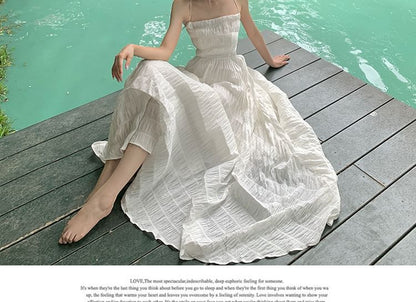 Strap A-Line Crinkle Dress Plain Square Spaghetti Open Neck Maxi Back
