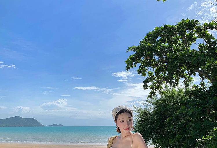 A-Line Square Dress Floral Open Bow Back Accent Print Spaghetti Maxi Strap Neck