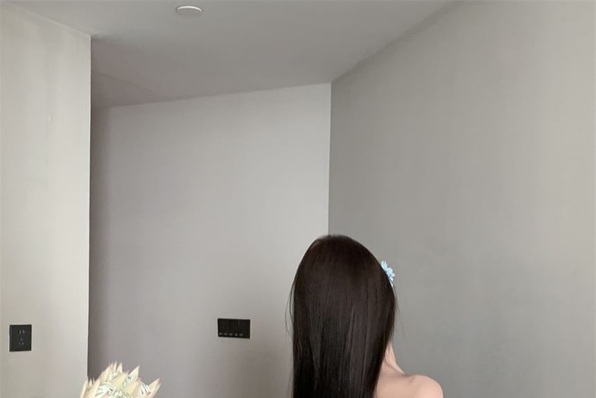 Off-Shoulder Bow Plain Dress Accent Tunic Long-Sleeve Ruched