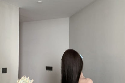 Off-Shoulder Bow Plain Dress Accent Tunic Long-Sleeve Ruched