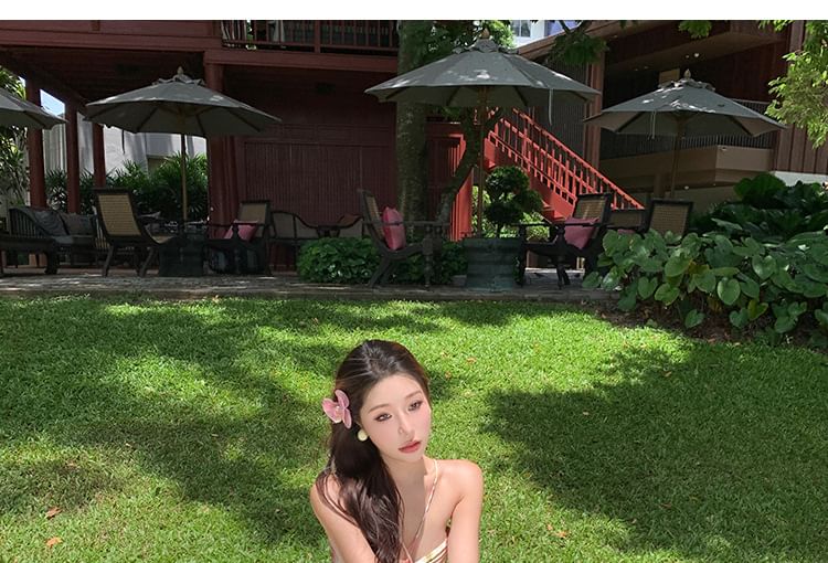 Cutout Halter Maxi Dress Print Floral A-Line Pleated Back Open Neck