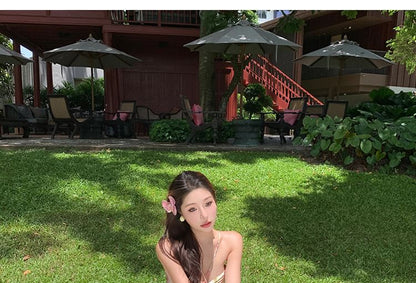 Cutout Halter Maxi Dress Print Floral A-Line Pleated Back Open Neck