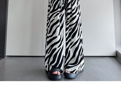 High Rise Animal Print Drawstring Wide Leg Sweatpants