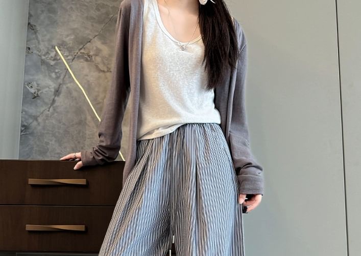 High Rise Drawstring Stripe Wide Leg Sweatpants