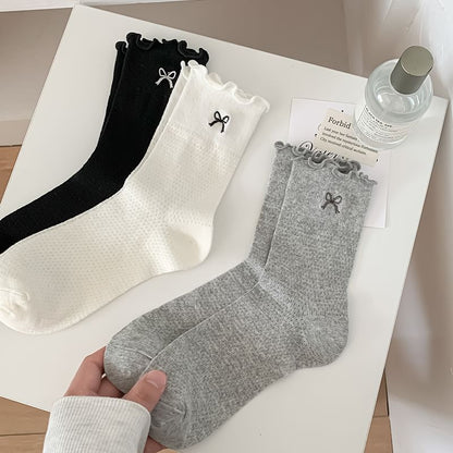 Bow Embroidered Lettuce Edge Socks