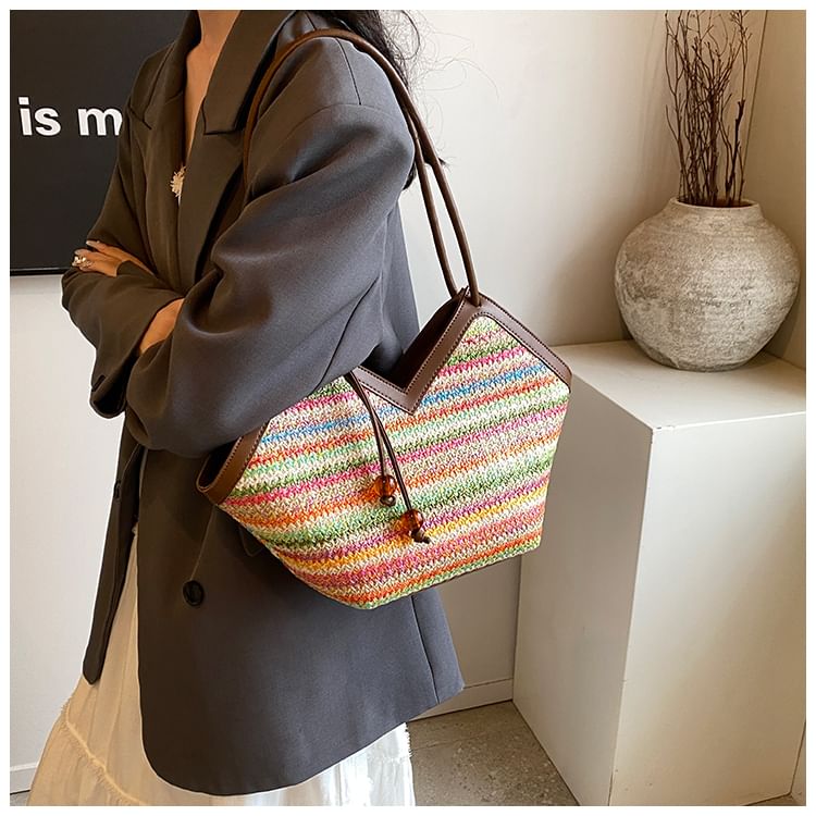 Striped Woven Handbag