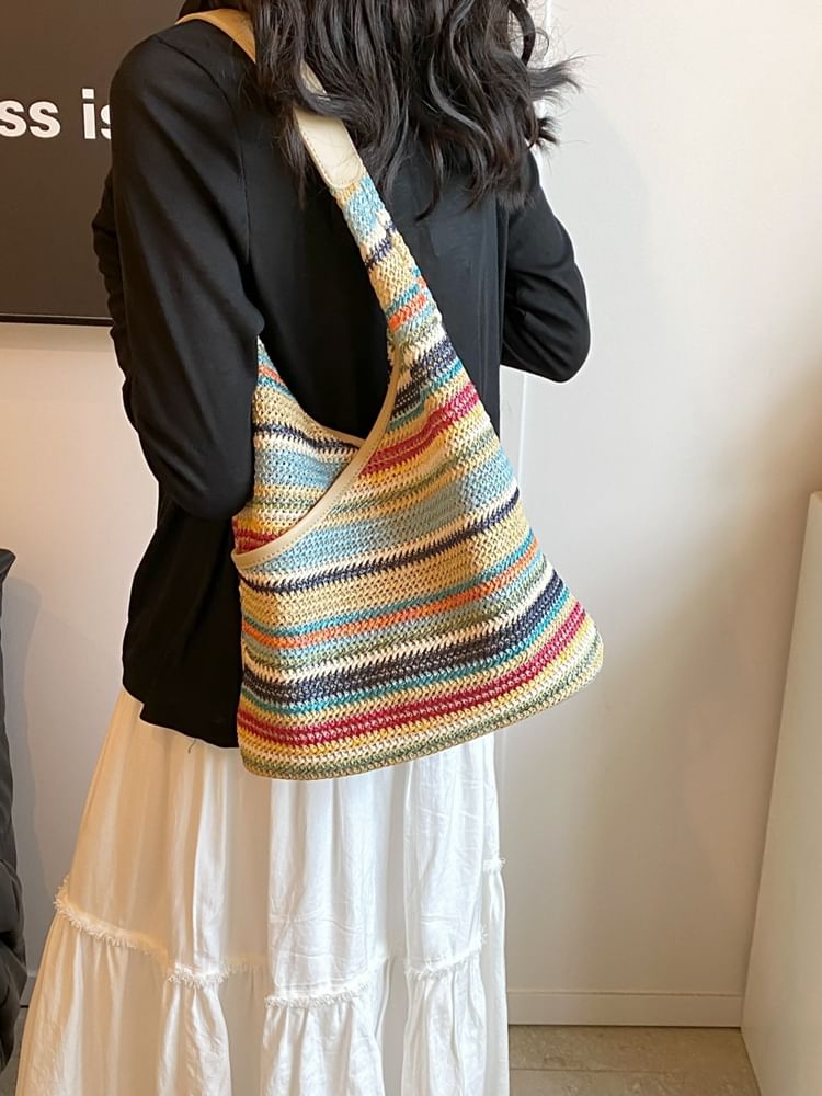 Striped Woven Shoulder Bag