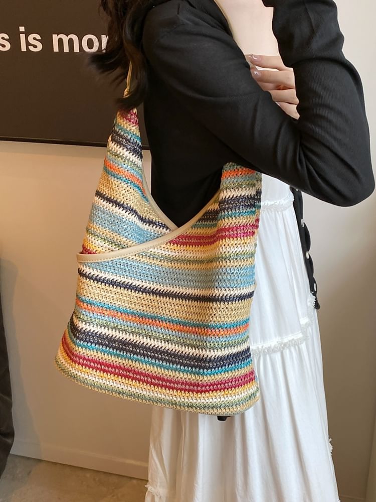 Striped Woven Shoulder Bag