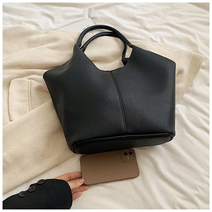 Faux Leather Plain Tote Bag