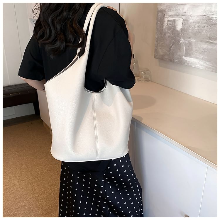 Faux Leather Plain Tote Bag