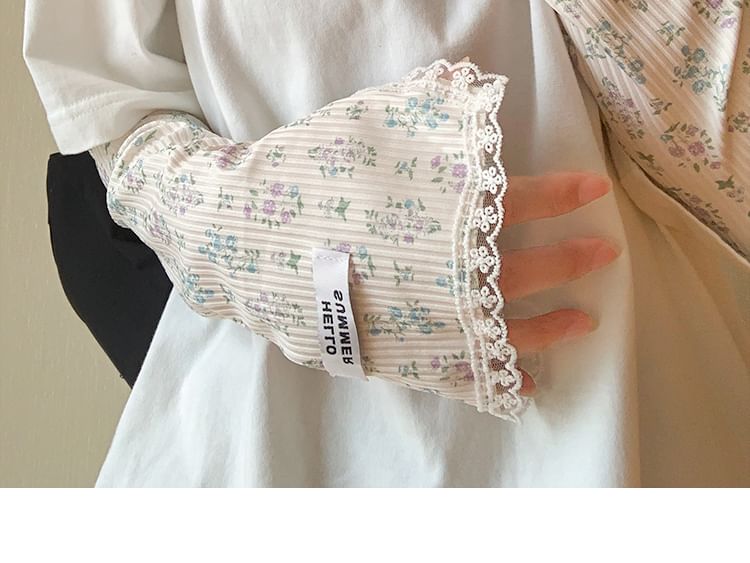 Floral Print Lace Trim Sun Protection Arm Sleeves (Various Designs)