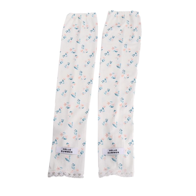 Floral Print Lace Trim Sun Protection Arm Sleeves (Various Designs)