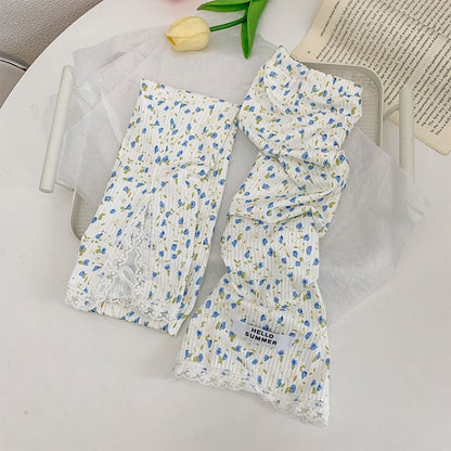 Floral Print Lace Trim Sun Protection Arm Sleeves (Various Designs)