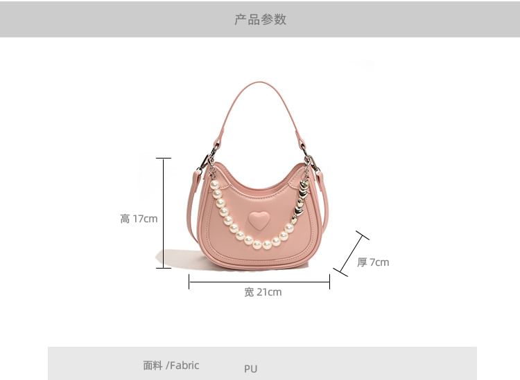 Heart Faux Pearl Chain Shoulder Bag