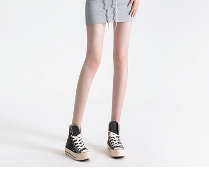 Drawstring Mini Waist Skirt Plain Pencil