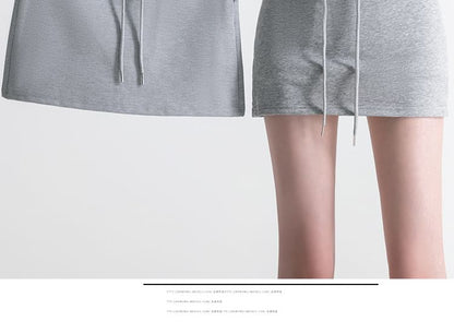 Drawstring Mini Waist Skirt Plain Pencil