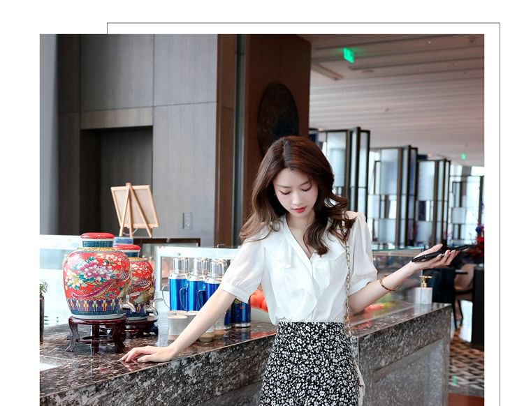 Print Midi Waist Elastic Skirt Floral A-Line