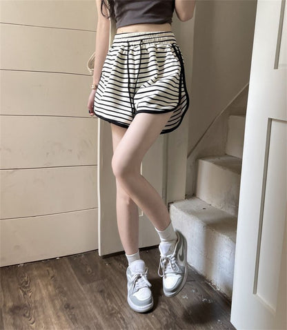 Shorts Drawstring Striped Waist
