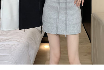 Pencil Skirt Waist Drawstring Plain Mini