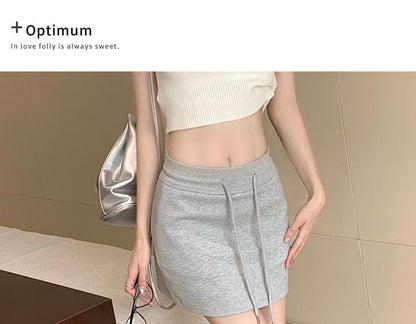 Pencil Skirt Waist Drawstring Plain Mini