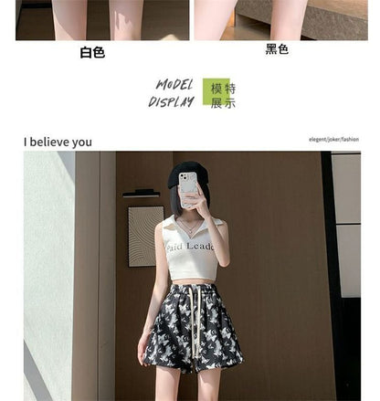 Drawstring Butterfly Shorts Waist Print