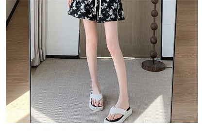 Drawstring Butterfly Shorts Waist Print
