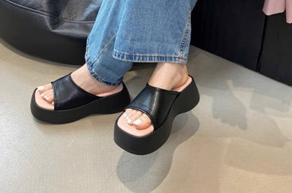 Two Tone Platform Slide Sandals