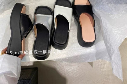 Two Tone Platform Slide Sandals