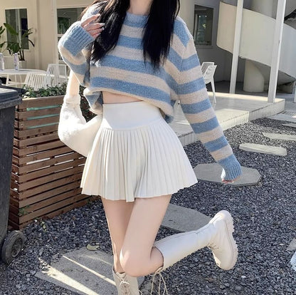 Waist Accordion Pleated Mini A-Line High Plain Skirt