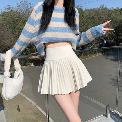 Waist Accordion Pleated Mini A-Line High Plain Skirt