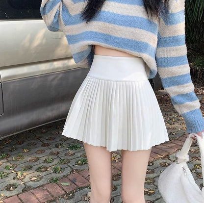 Waist Accordion Pleated Mini A-Line High Plain Skirt